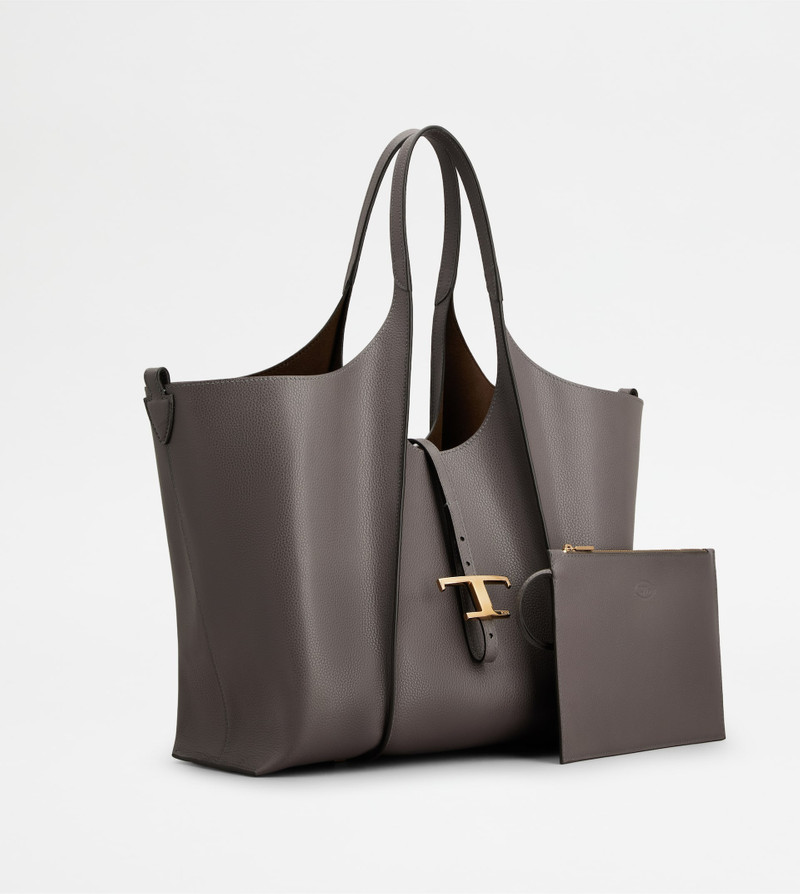 Tod's T TIMELESS SHOPPING BAG IN LEATHER MEDIUM - GREY outlook