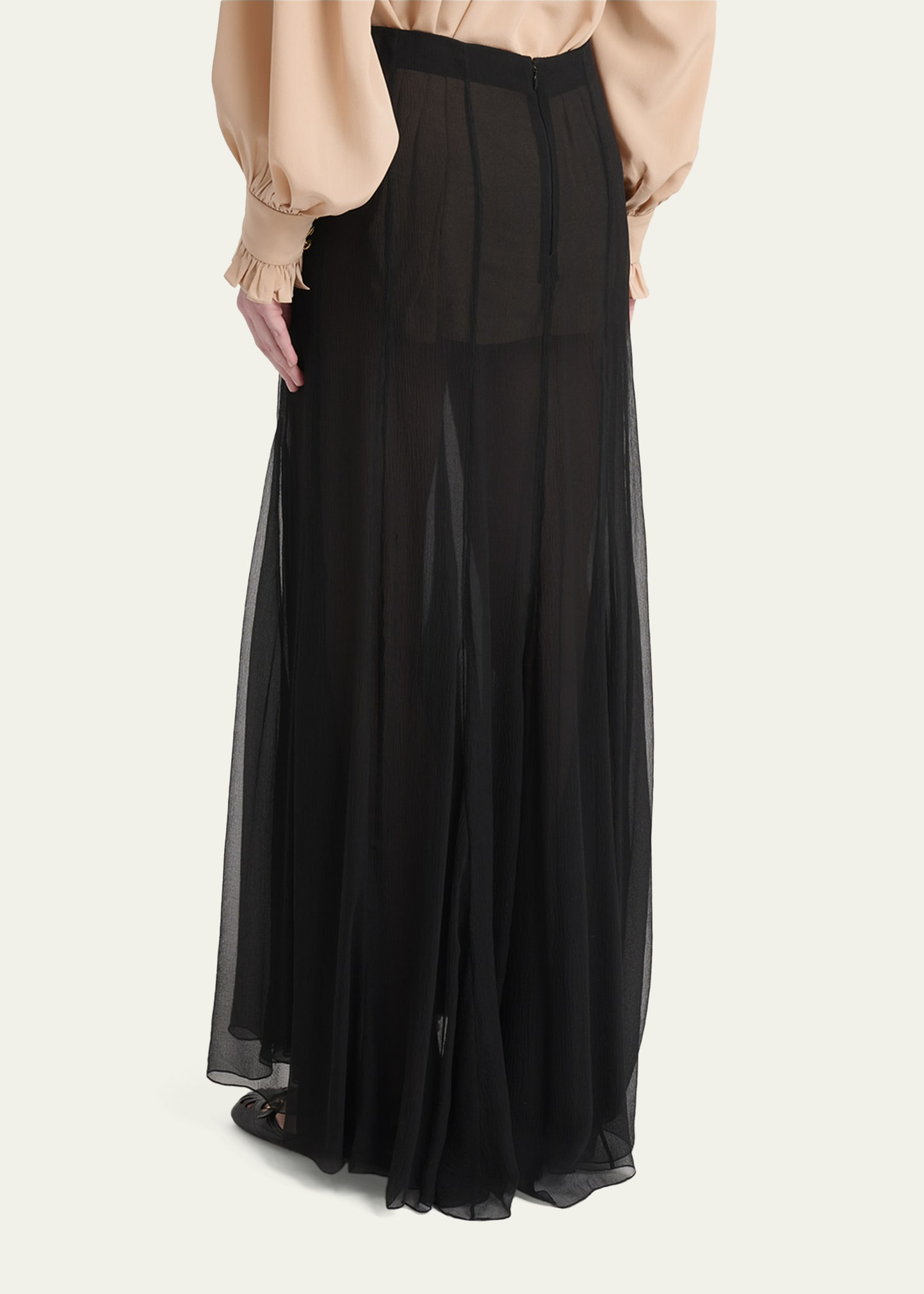 Paneled Sheer Silk Maxi Skirt - 3