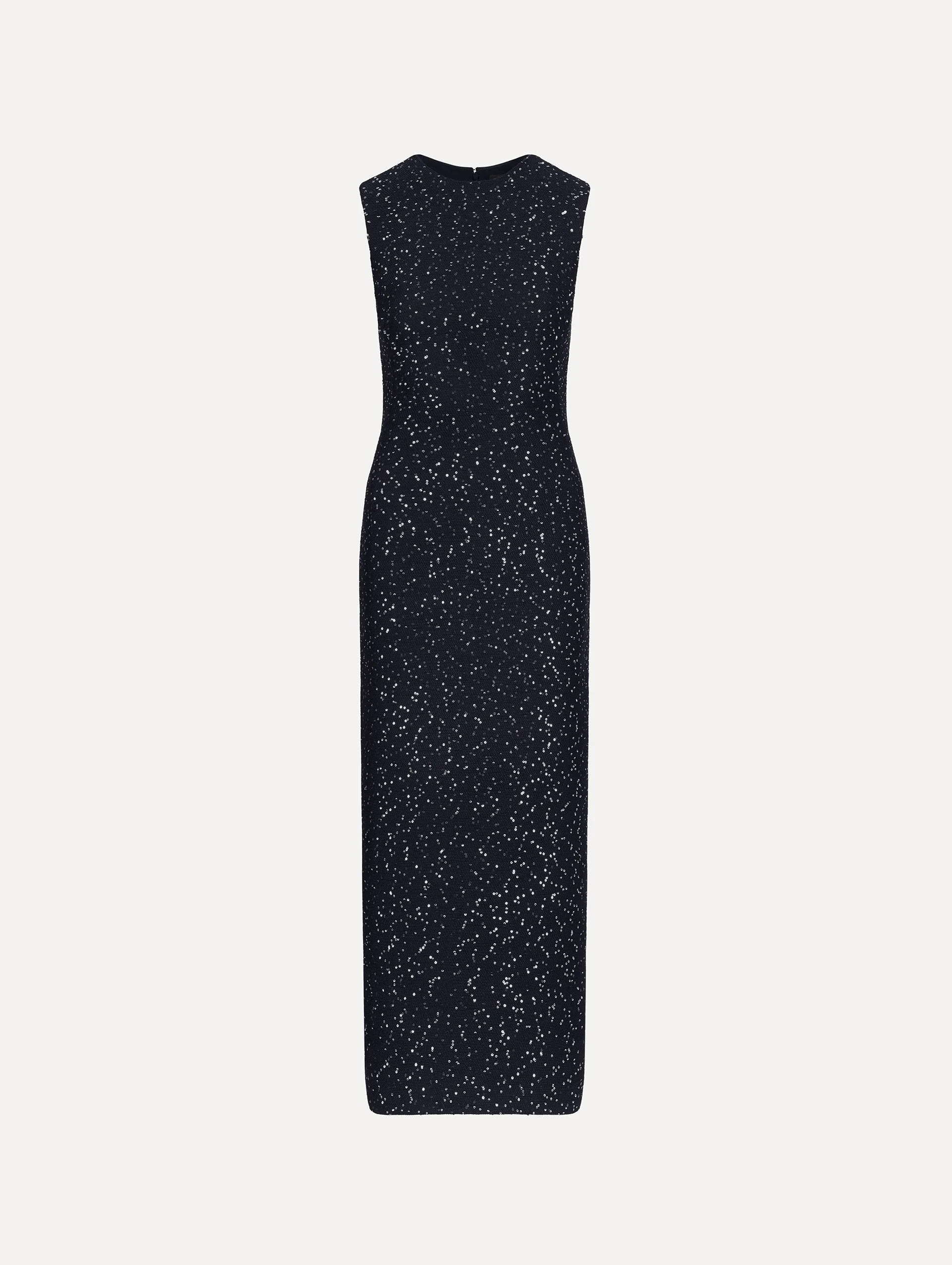 SLEEVELESS SEQUIN TWEED COCKTAIL DRESS - 1