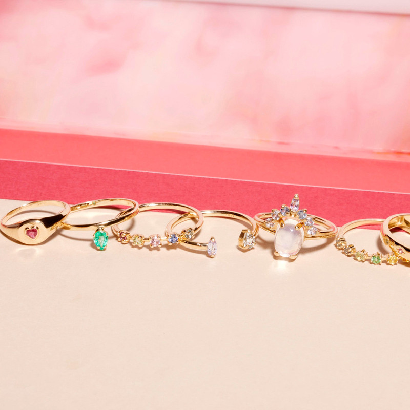 Pear Cut Emerald Flat Band Ring 6