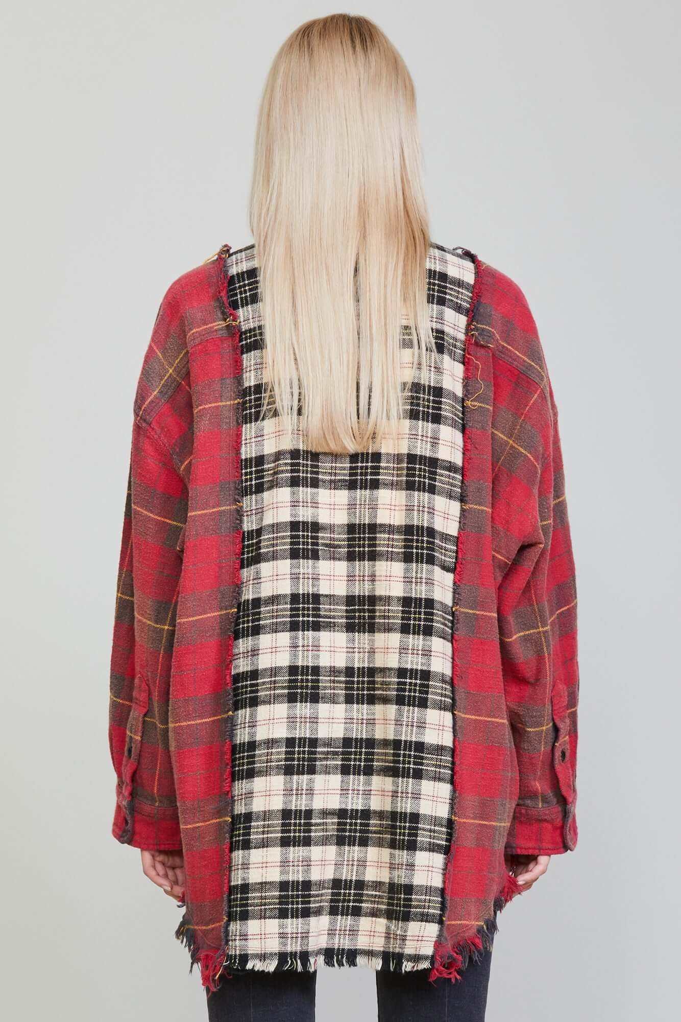 DROP NECK COMBO WORKSHIRT - RED WITH BEIGE PLAID - 2