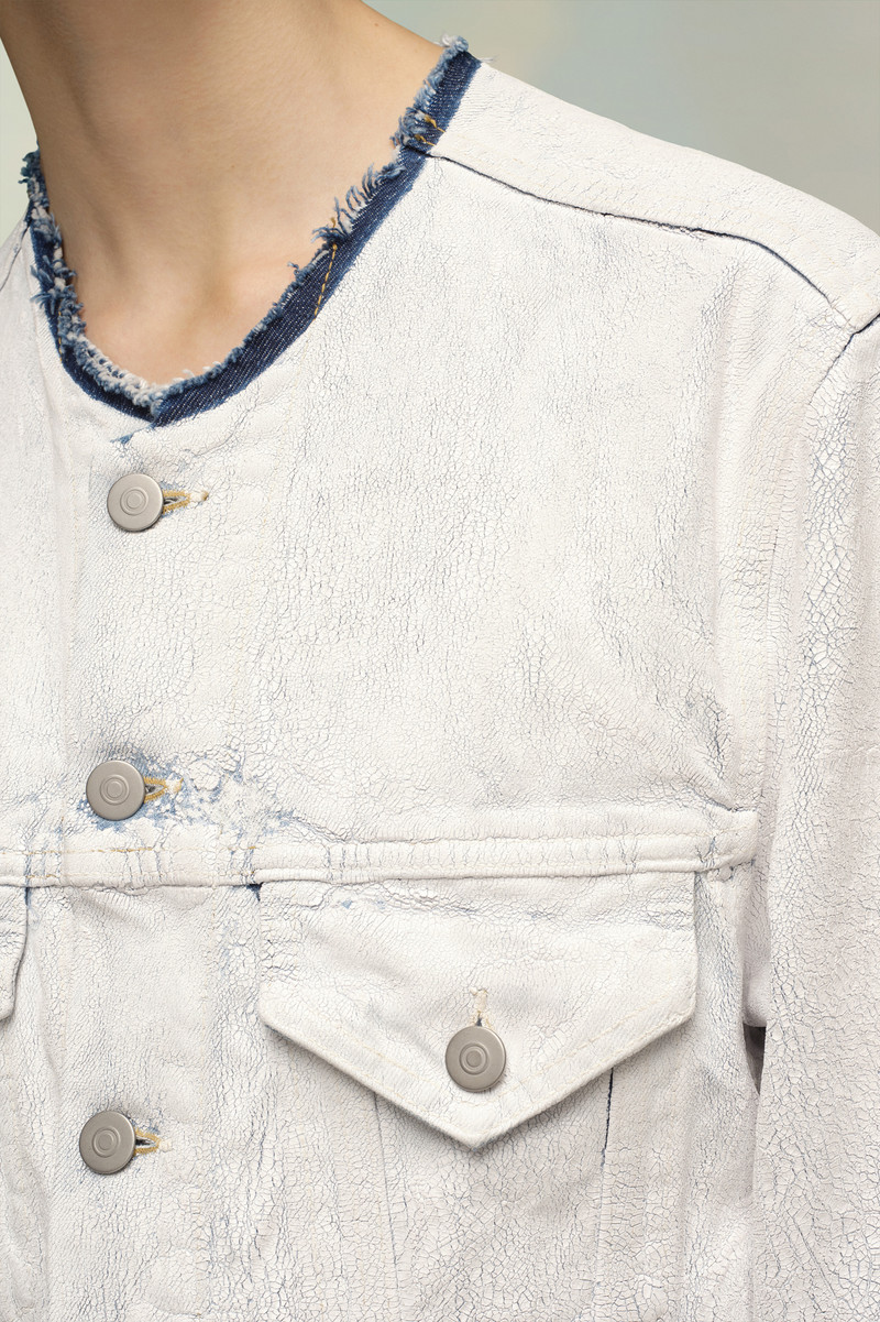 Cropped Collarless Denim Jacket 6