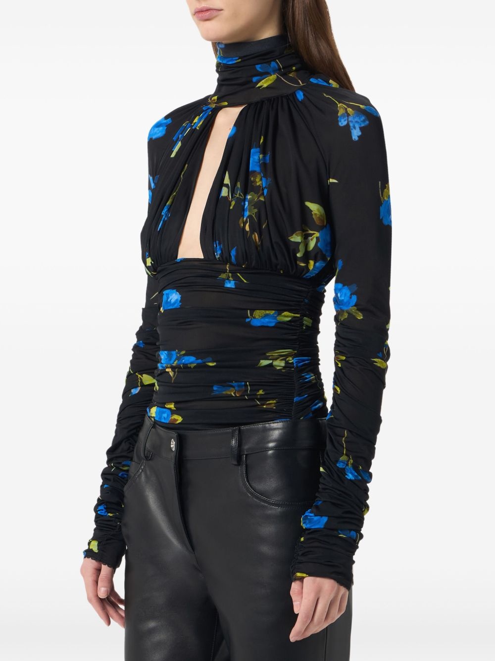 floral-print ruched bodysuit - 3