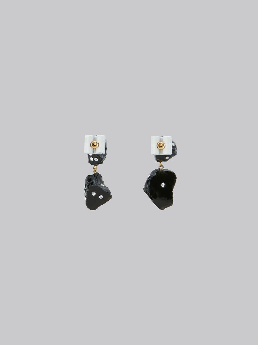 BLACK OBSIDIAN DROP EARRINGS WITH RHINESTONE POLKA DOTS - 3