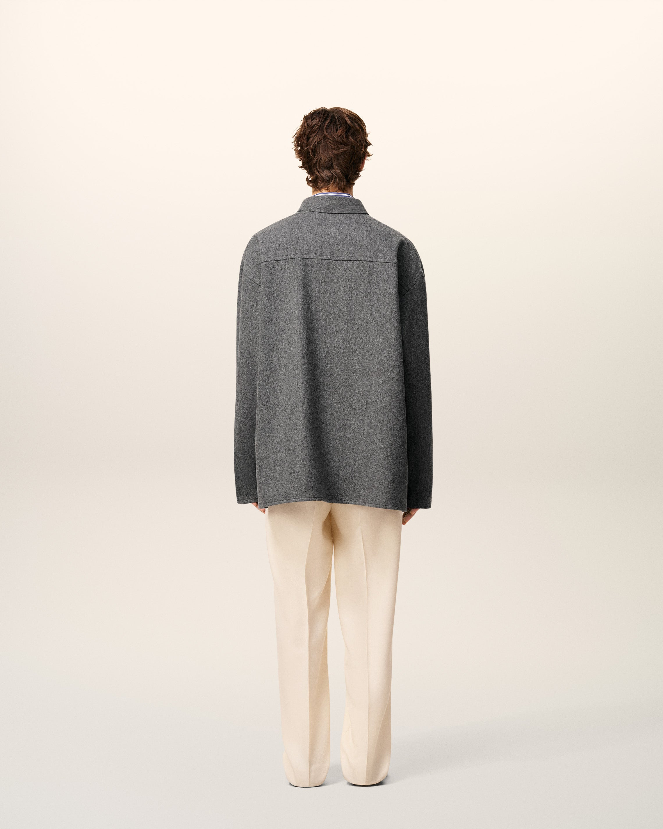 GREY WOOL  LONG  SLEEVES POLO SHIRT - 5