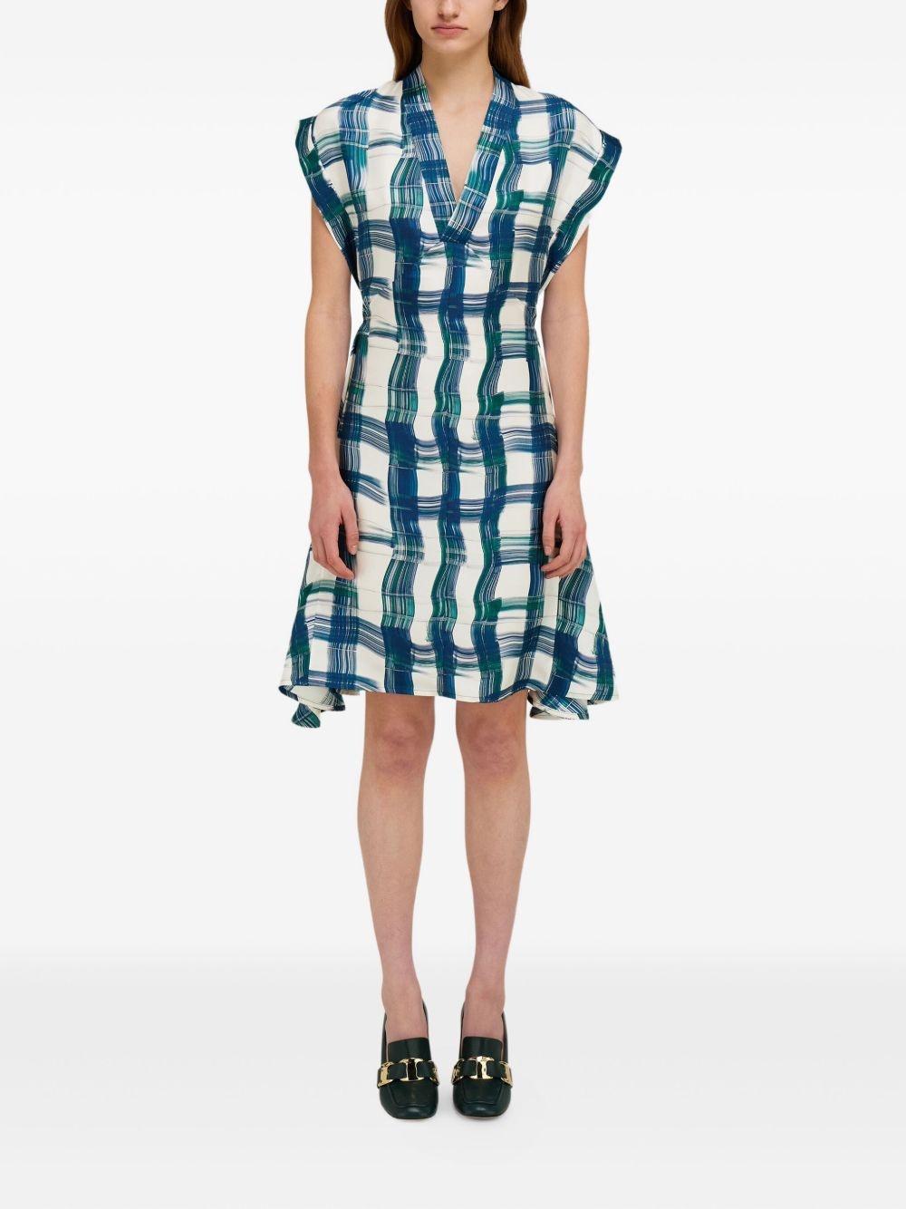 tartan-checked midi dress - 2