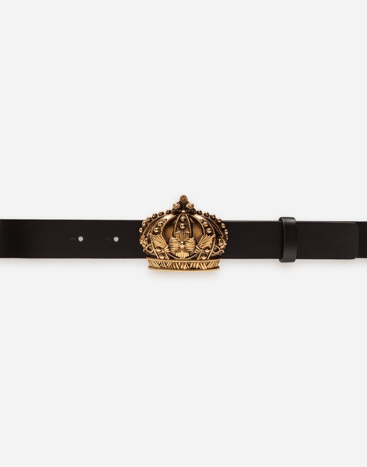 Leather belt with crown buckle - 3