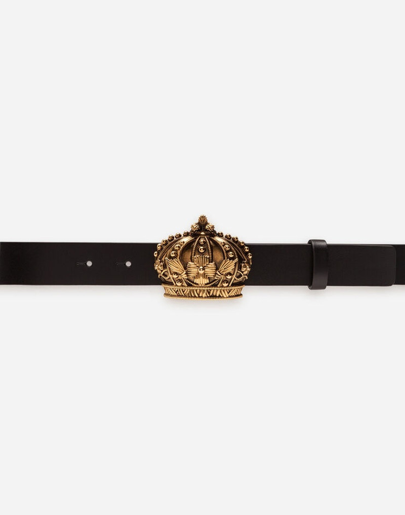 Leather belt with crown buckle 3