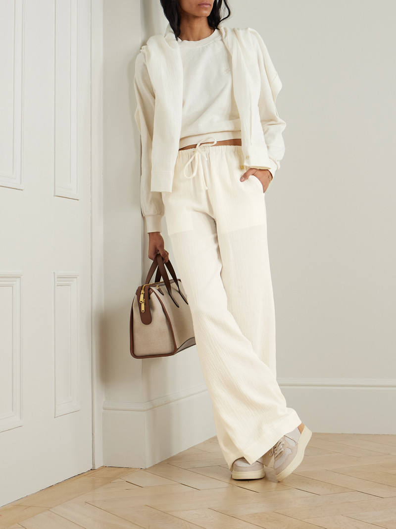 ÉTERNE Brody Embellished Cotton-gauze Straight-leg Pants outlook