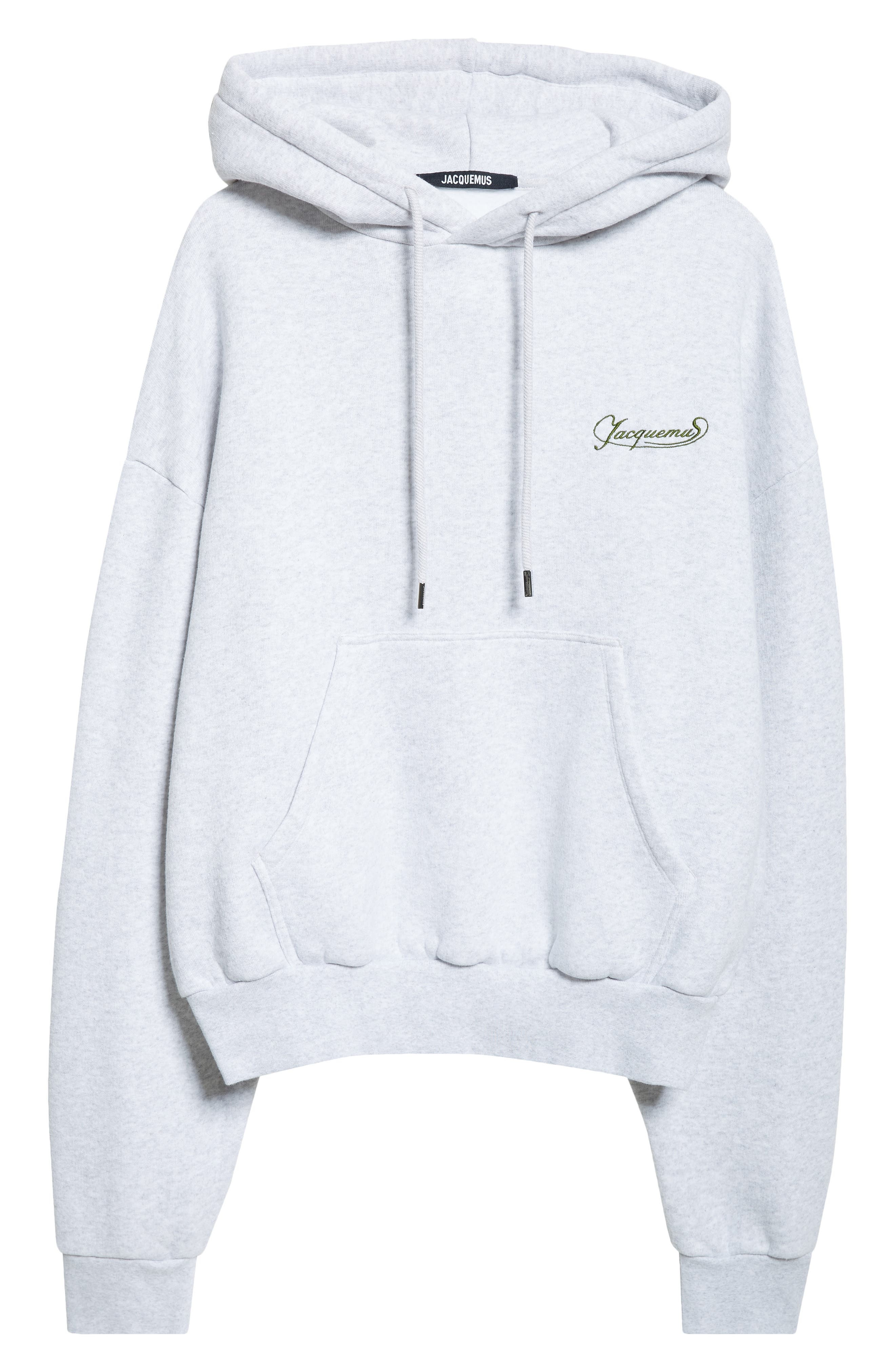Jacquemus The Corto Logo Embroidered Cotton Fleece Hoodie in Uni Club Grey at Nordstrom - 5
