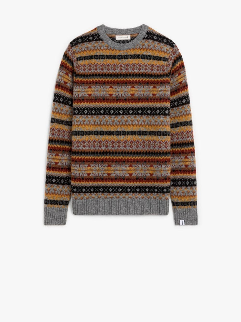 IMPULSE MEDIUM GREY WOOL FAIR ISLE CREWNECK SWEATER 1