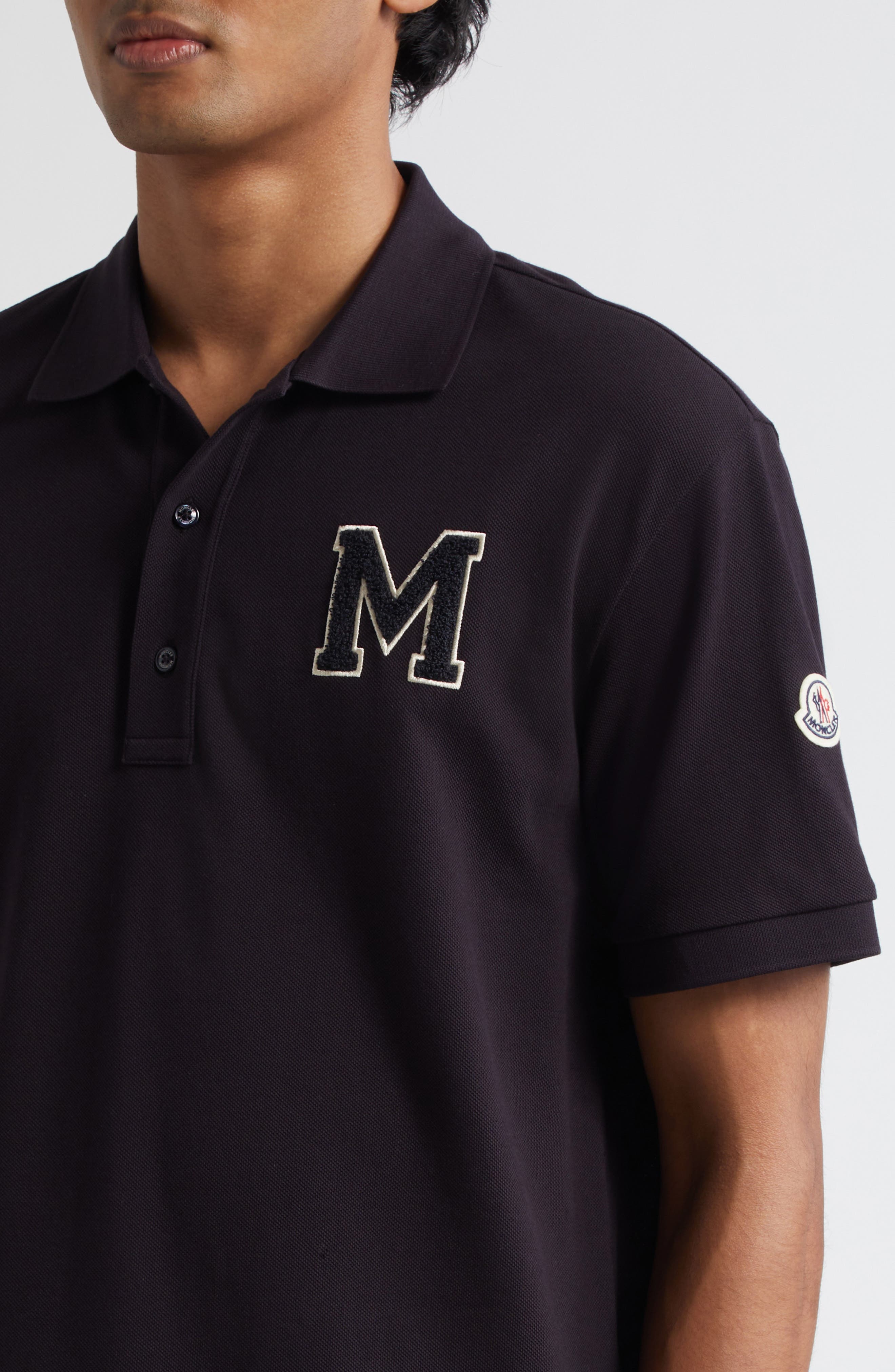 Moncler Varsity Monogram Cotton Piqué Polo in Navy Blue at Nordstrom - 4