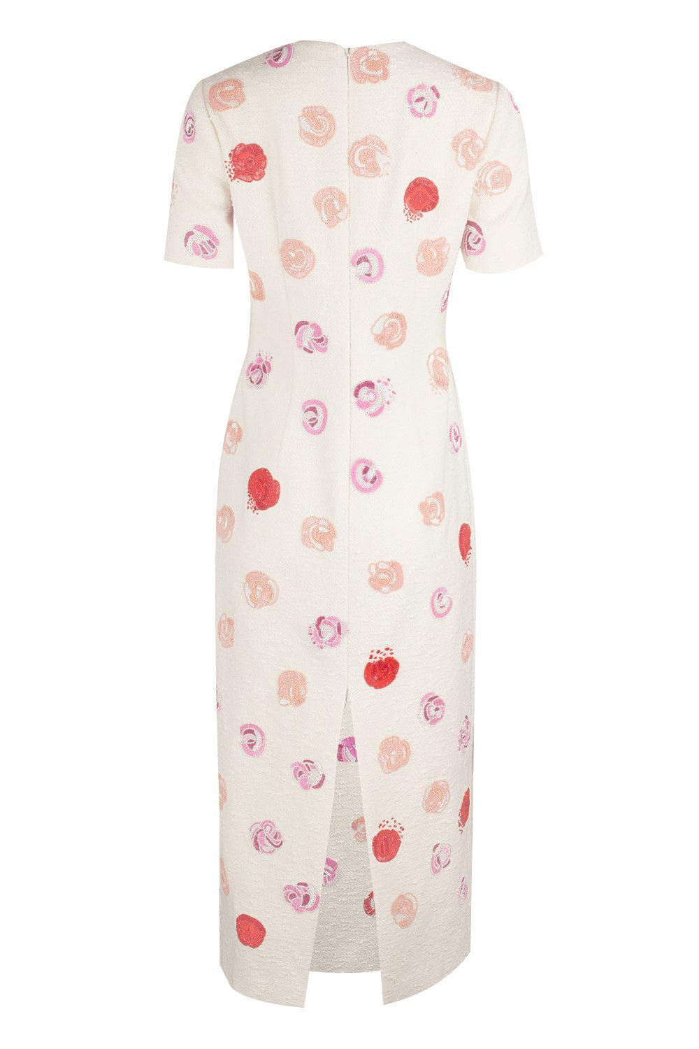 Short Sleeve Rose Embroidered Dress - 6