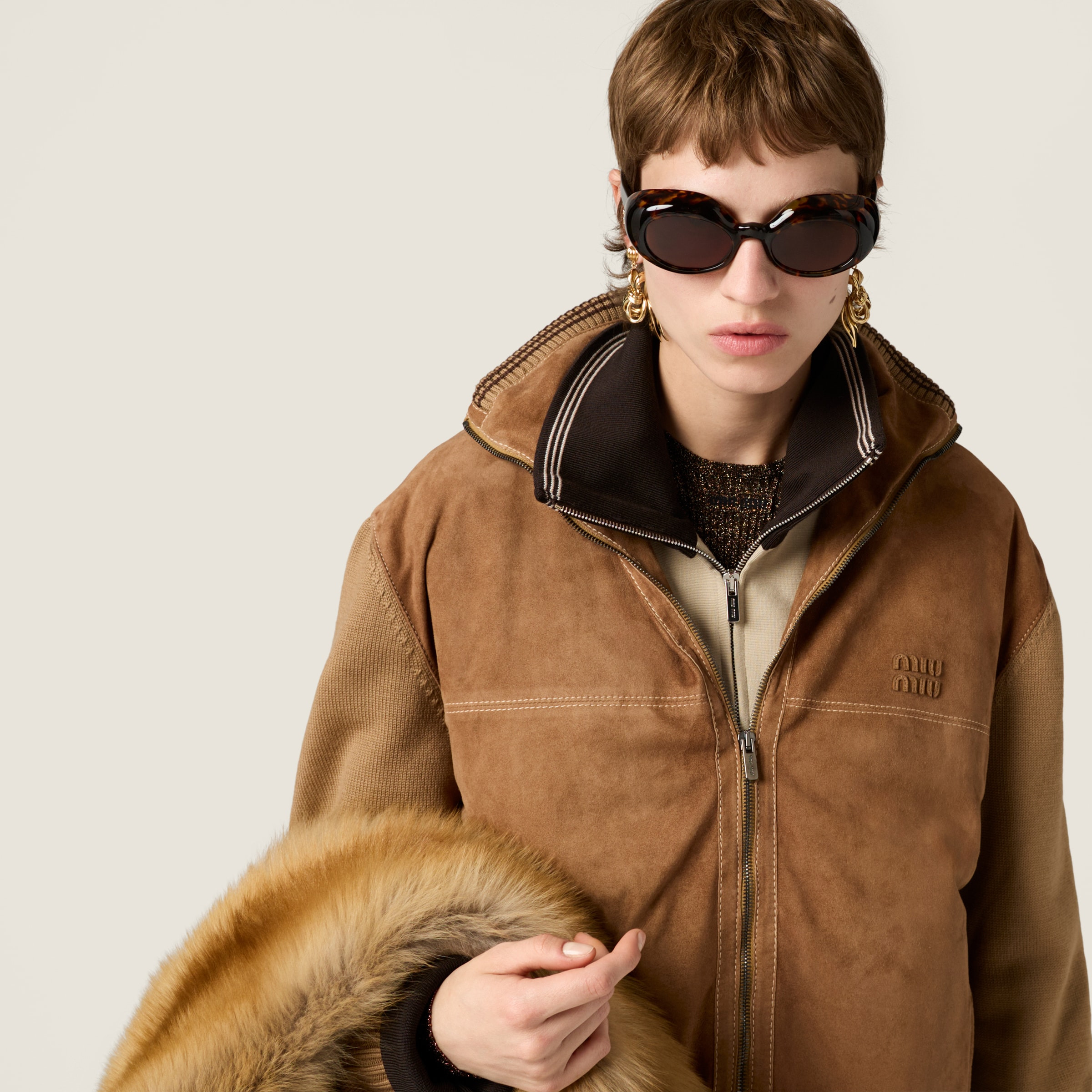Wool and leather zipper cardigan - 4