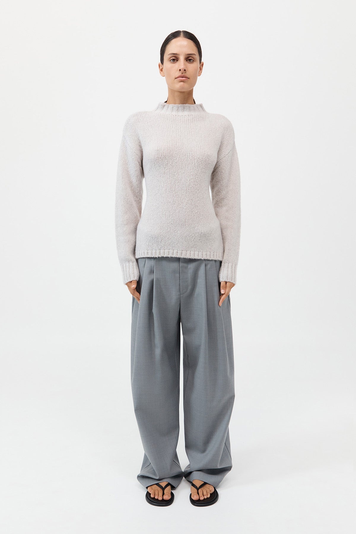 Wool Cashmere Blend Tie Back Jumper - Mist - 4