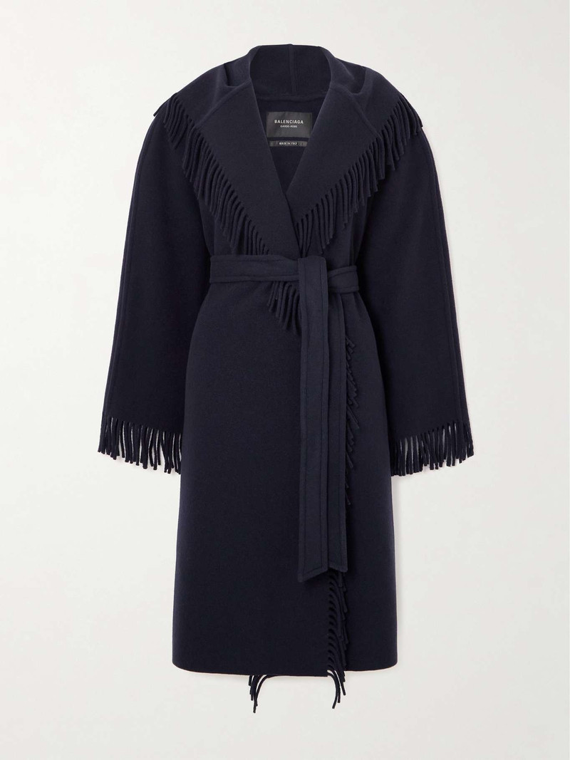 Fringed hooded brushed wool coat - 1