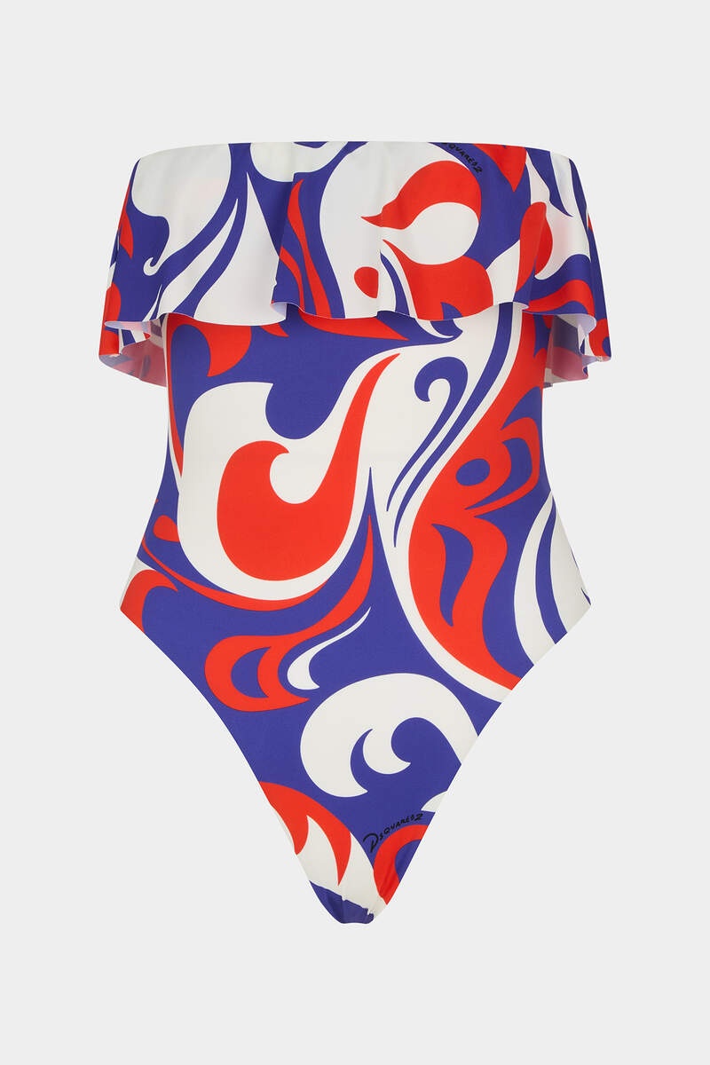 ALL OVER PRINTED SWIM STRAPLESS ONE PIECE - 1