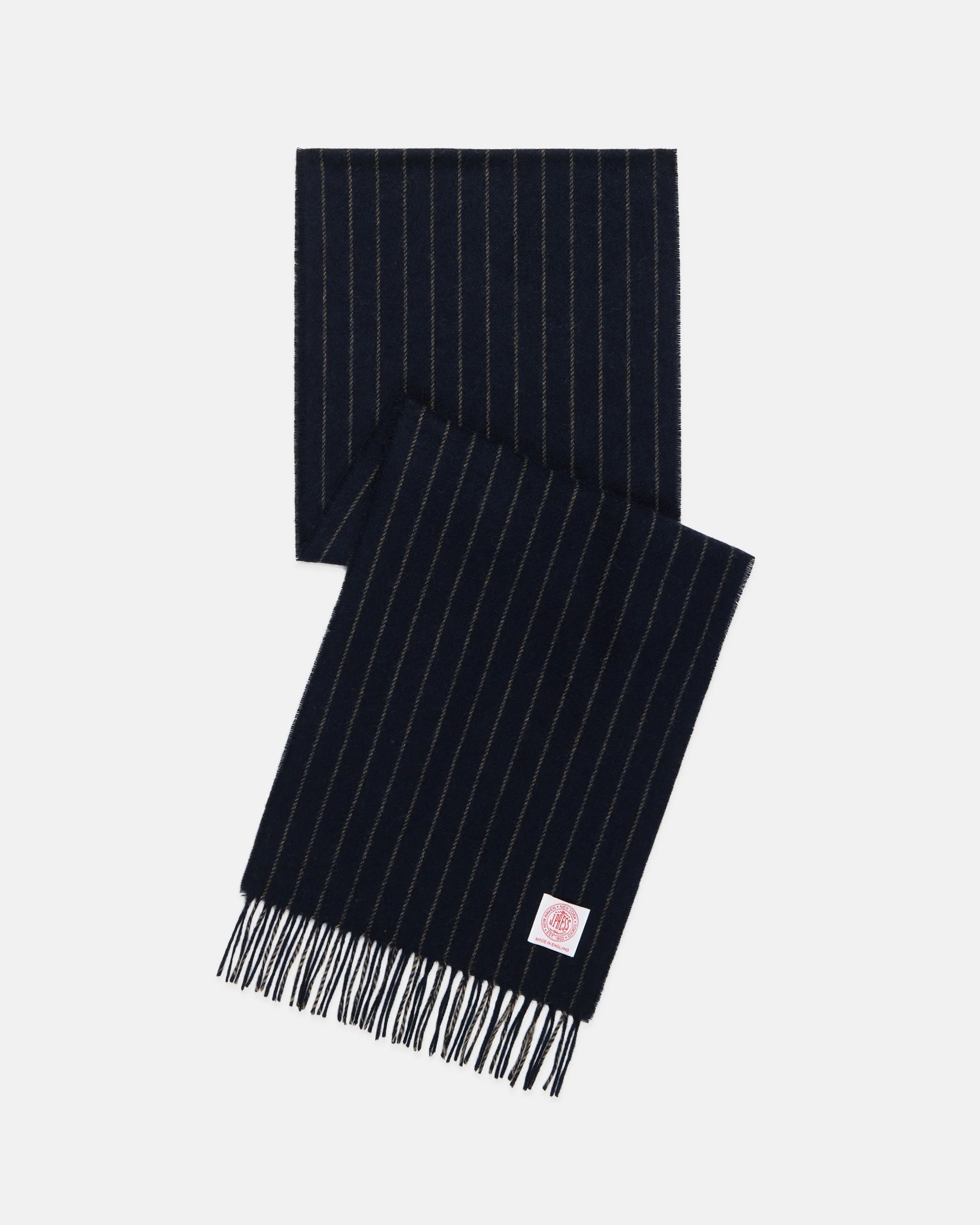 MADE-IN-ENGLAND NAVY CHALK STRIPE MERINO WOOL SCARF - 1