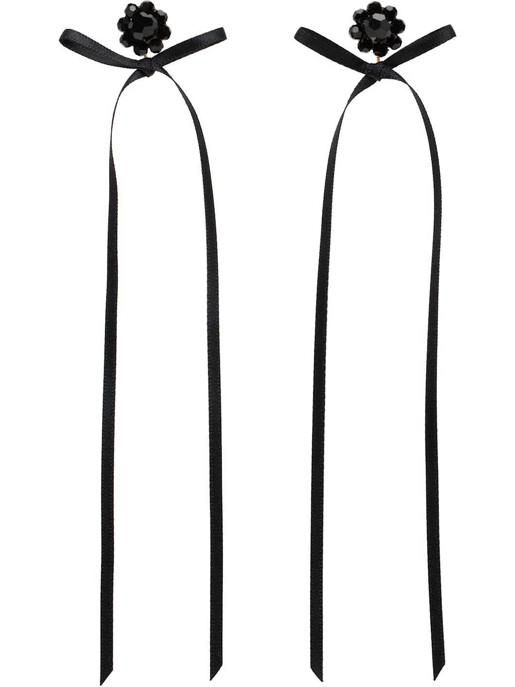 Black Bow Ribbon Stud Earrings - 1
