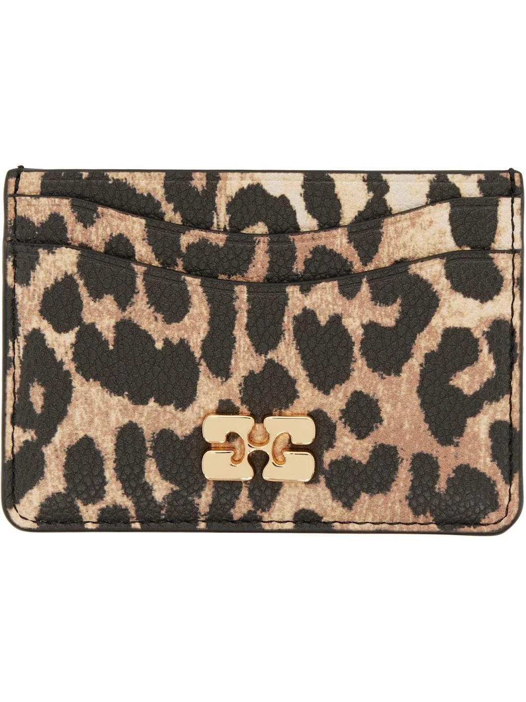 Beige & Black Leopard Grained Bou Card Holder - 1