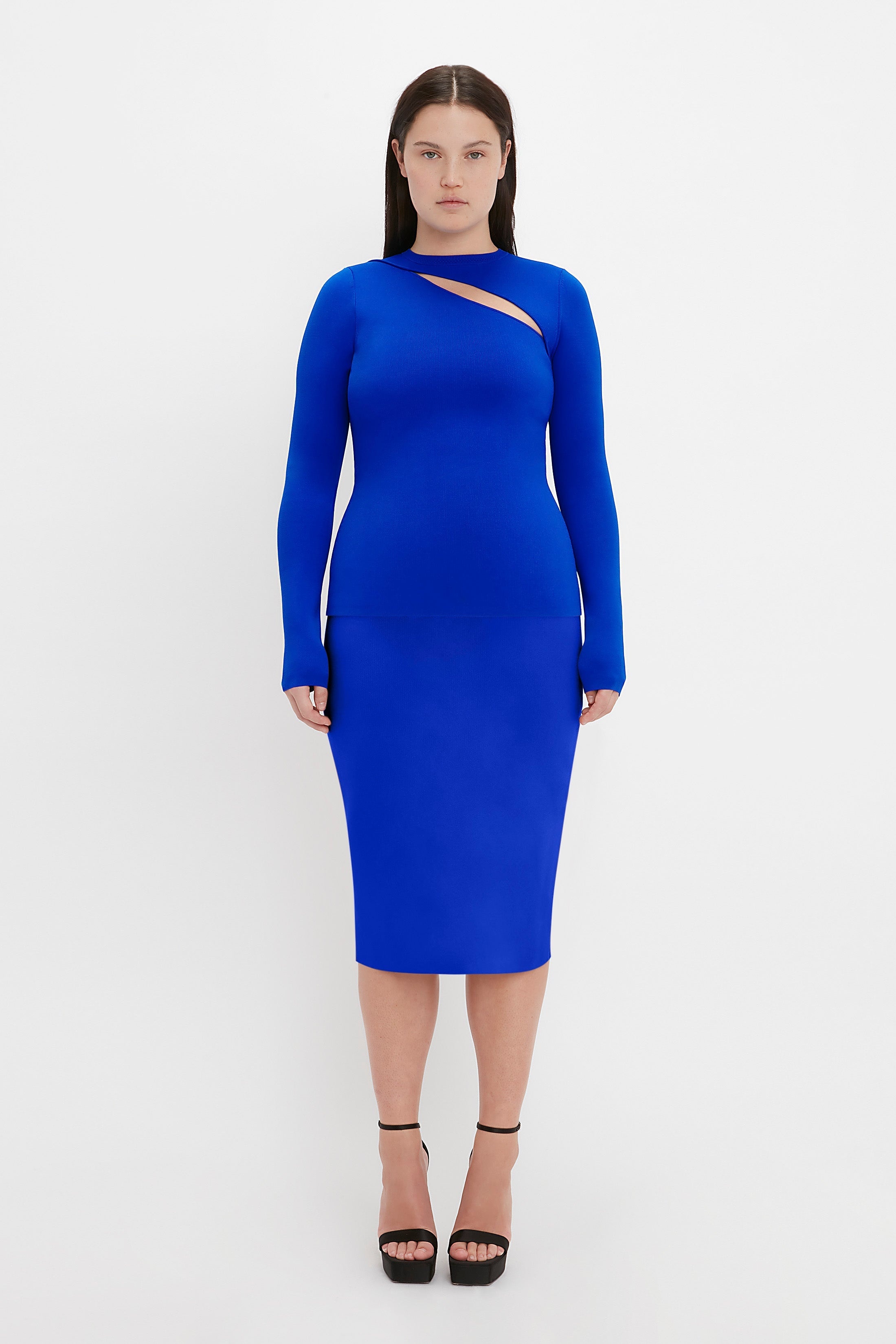 VB Body Front Slash Crew Neck Top In Cobalt - 6
