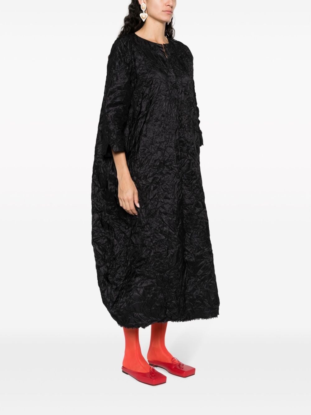 crinkled silk midi dress - 3