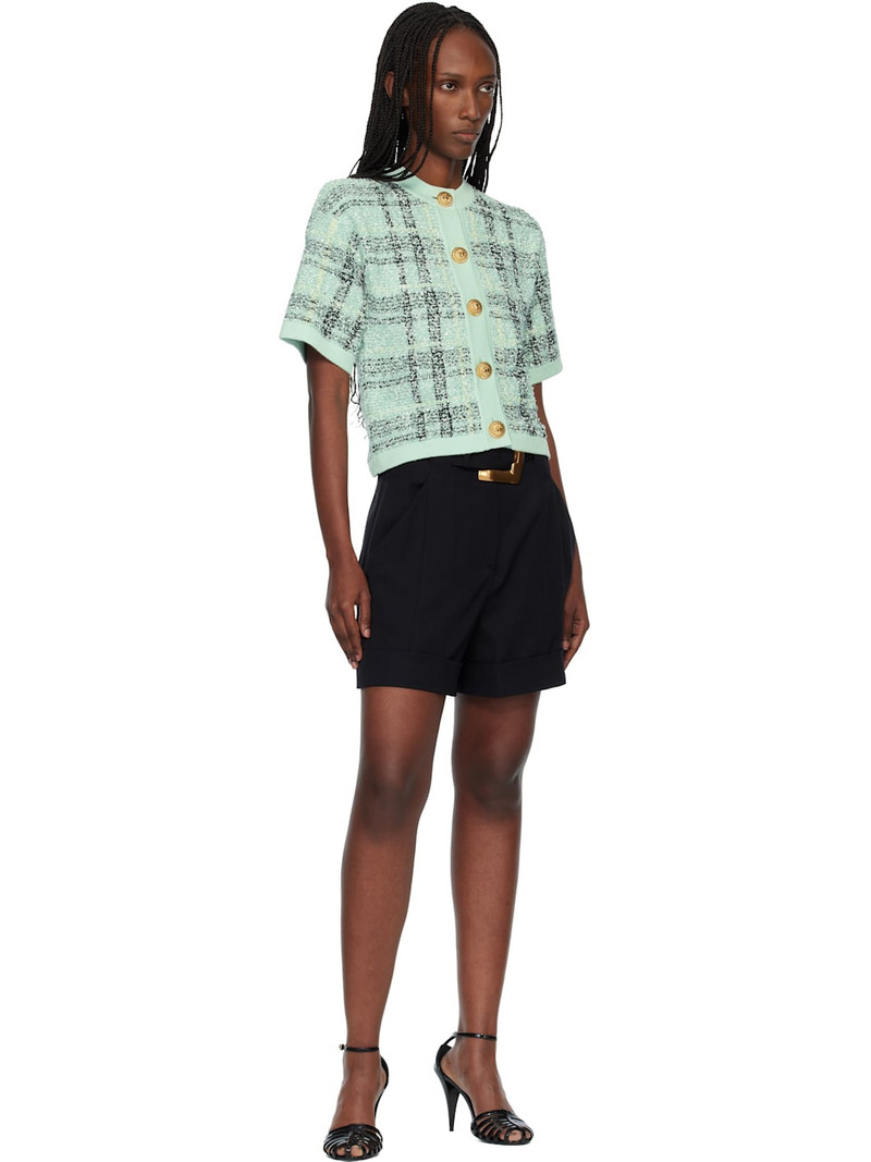 Balmain Green Buttoned Shiny Light Tweed Cardigan outlook
