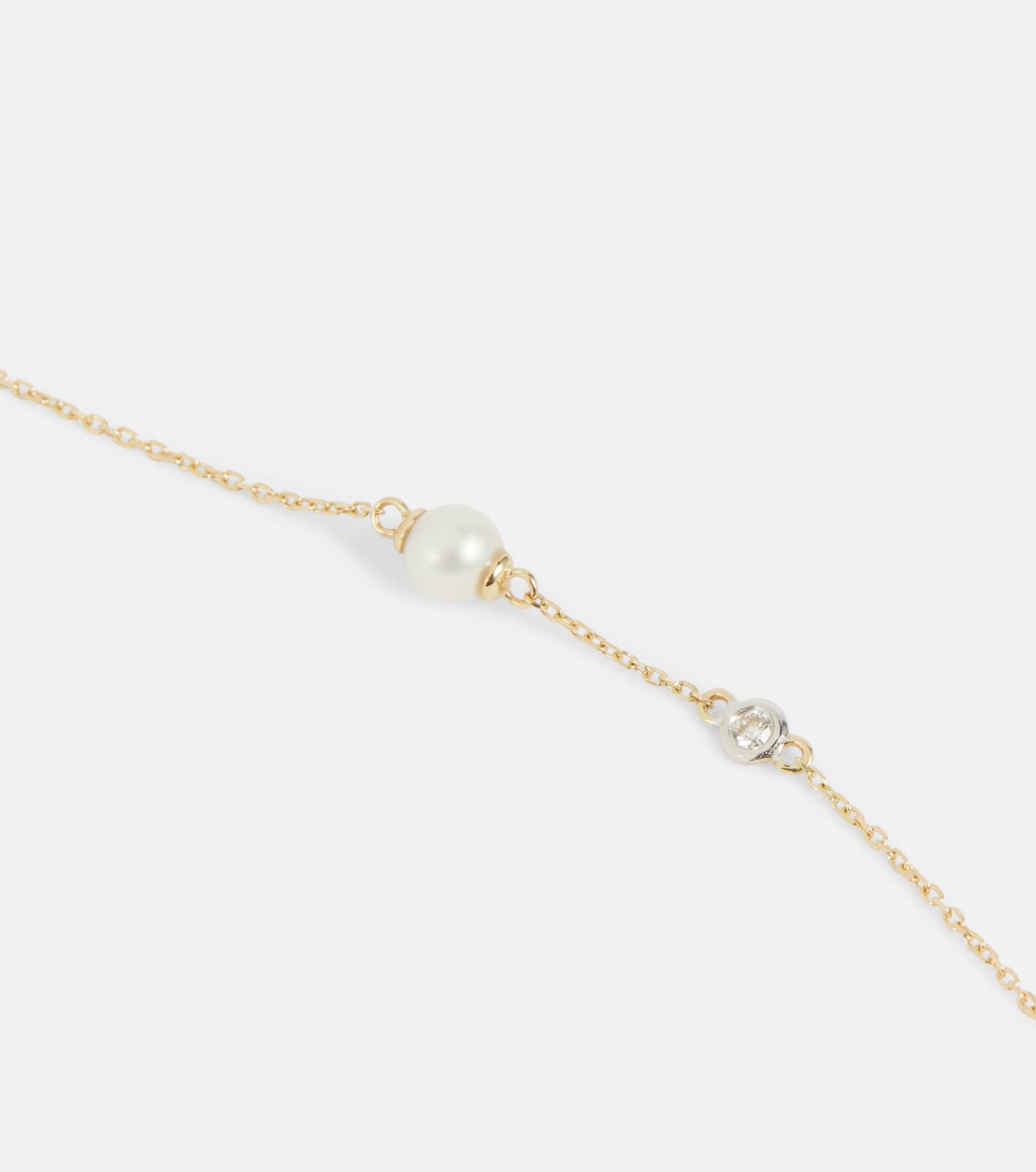 14kt gold chain bracelet with diamonds and pearls - 4