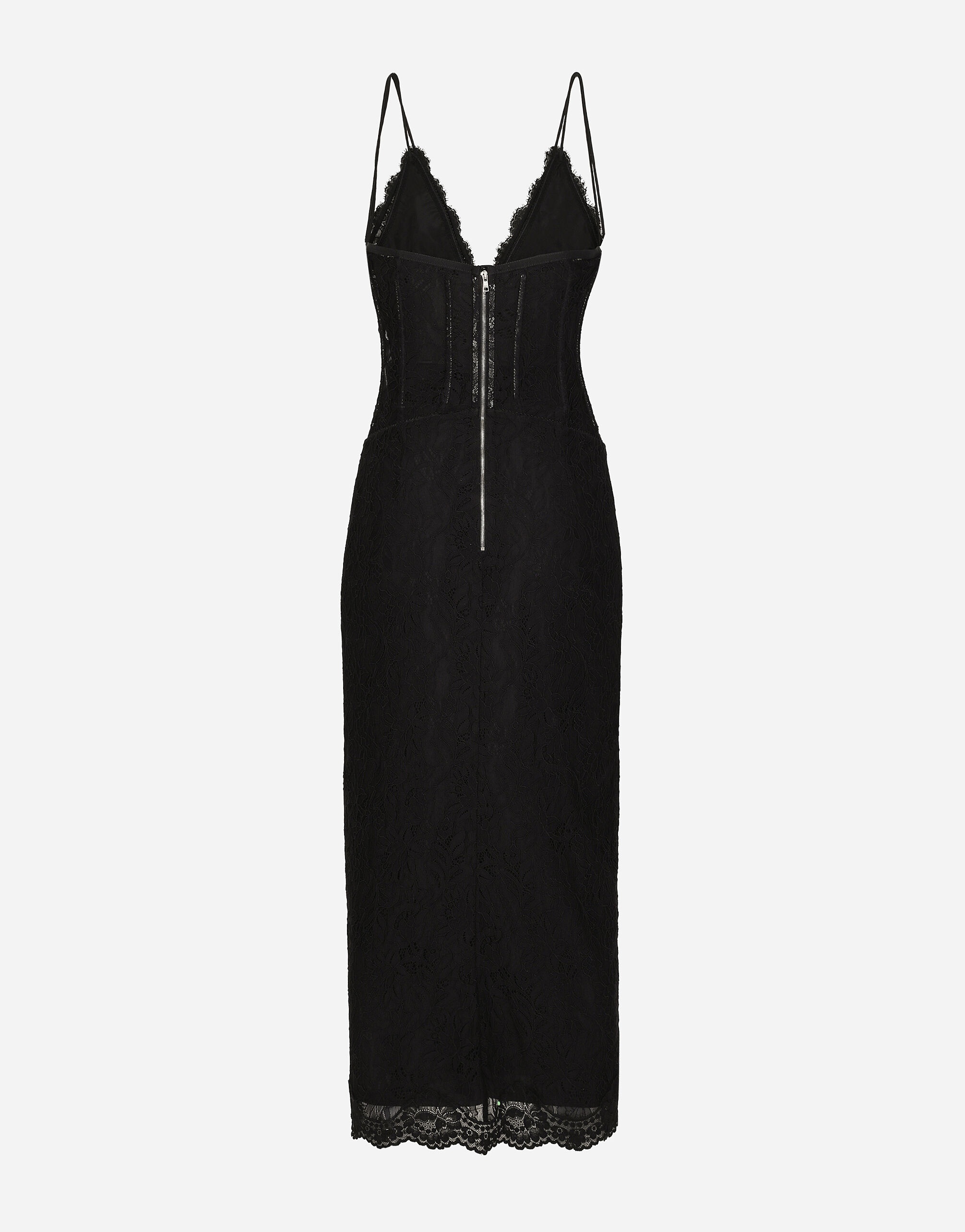 Lace calf-length slip dress: - 2