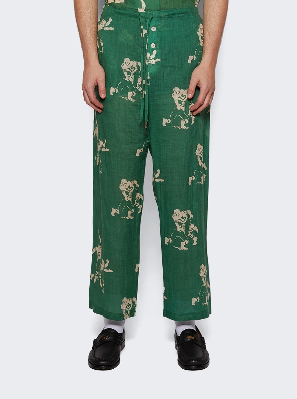 Football Silhouette Pajama Pants Green - 2