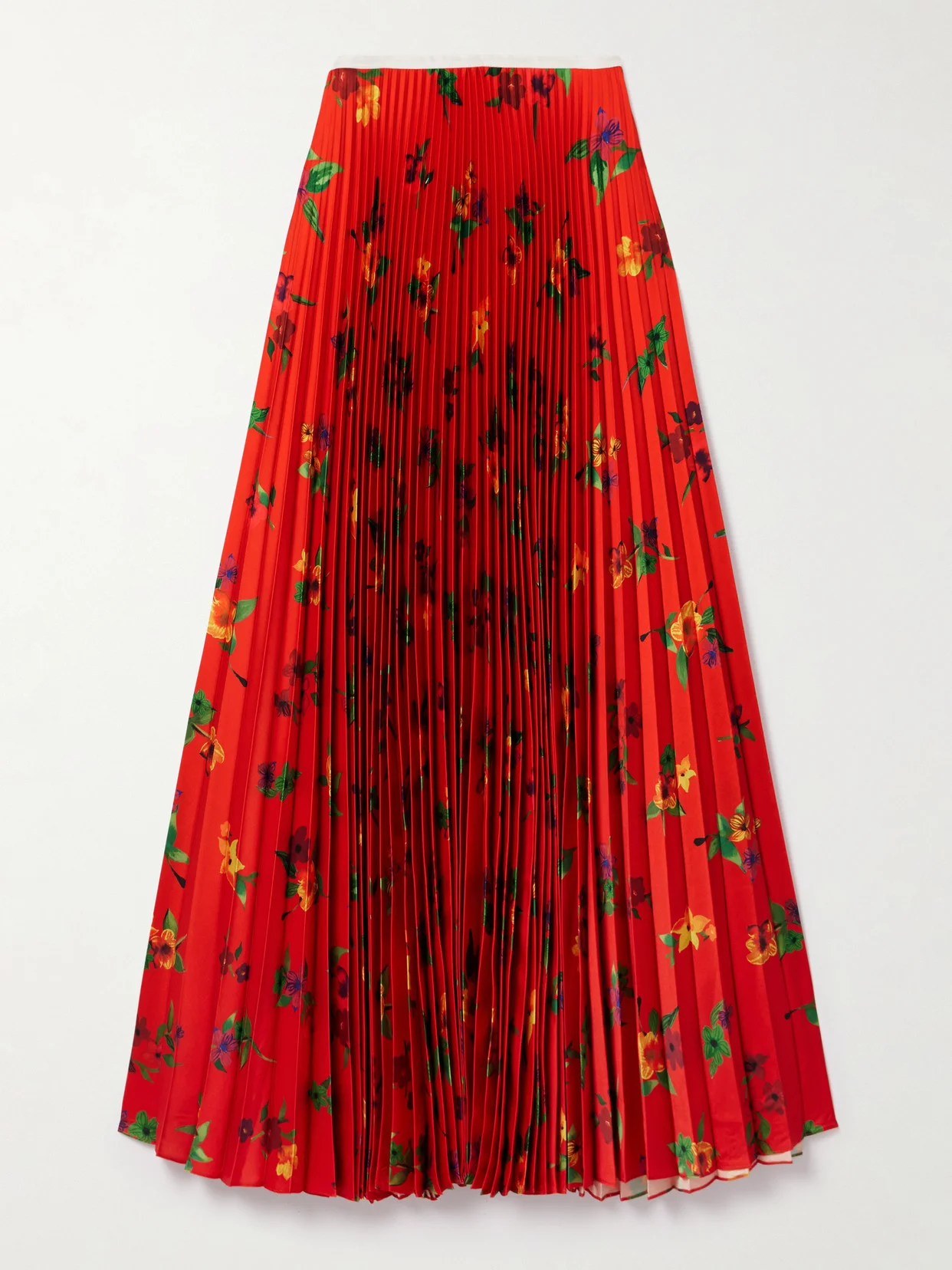 Sunray Pleated Floral-print Satin Maxi Skirt - 1