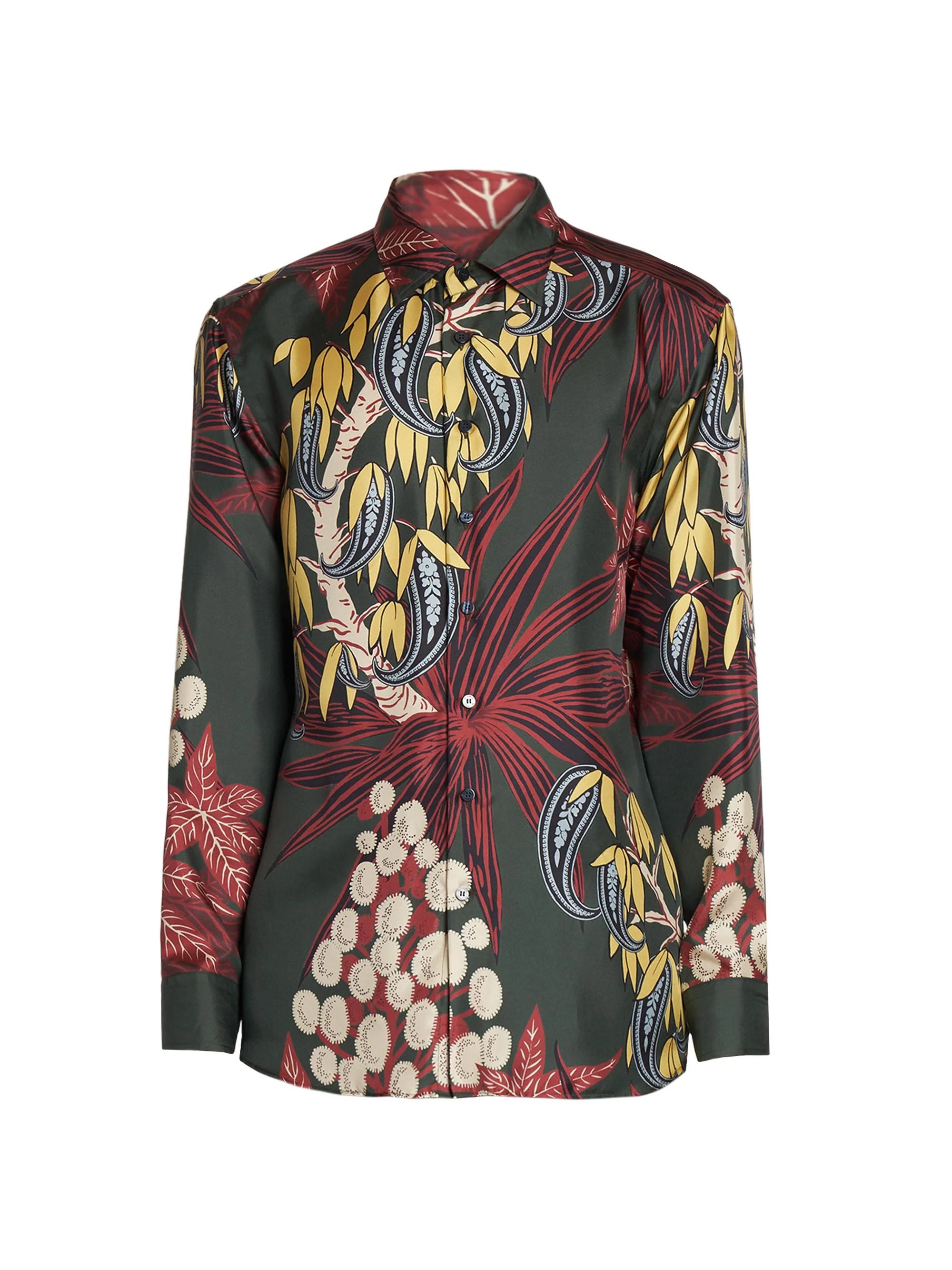Men's Roma Silk Shirt - Green Print - 1