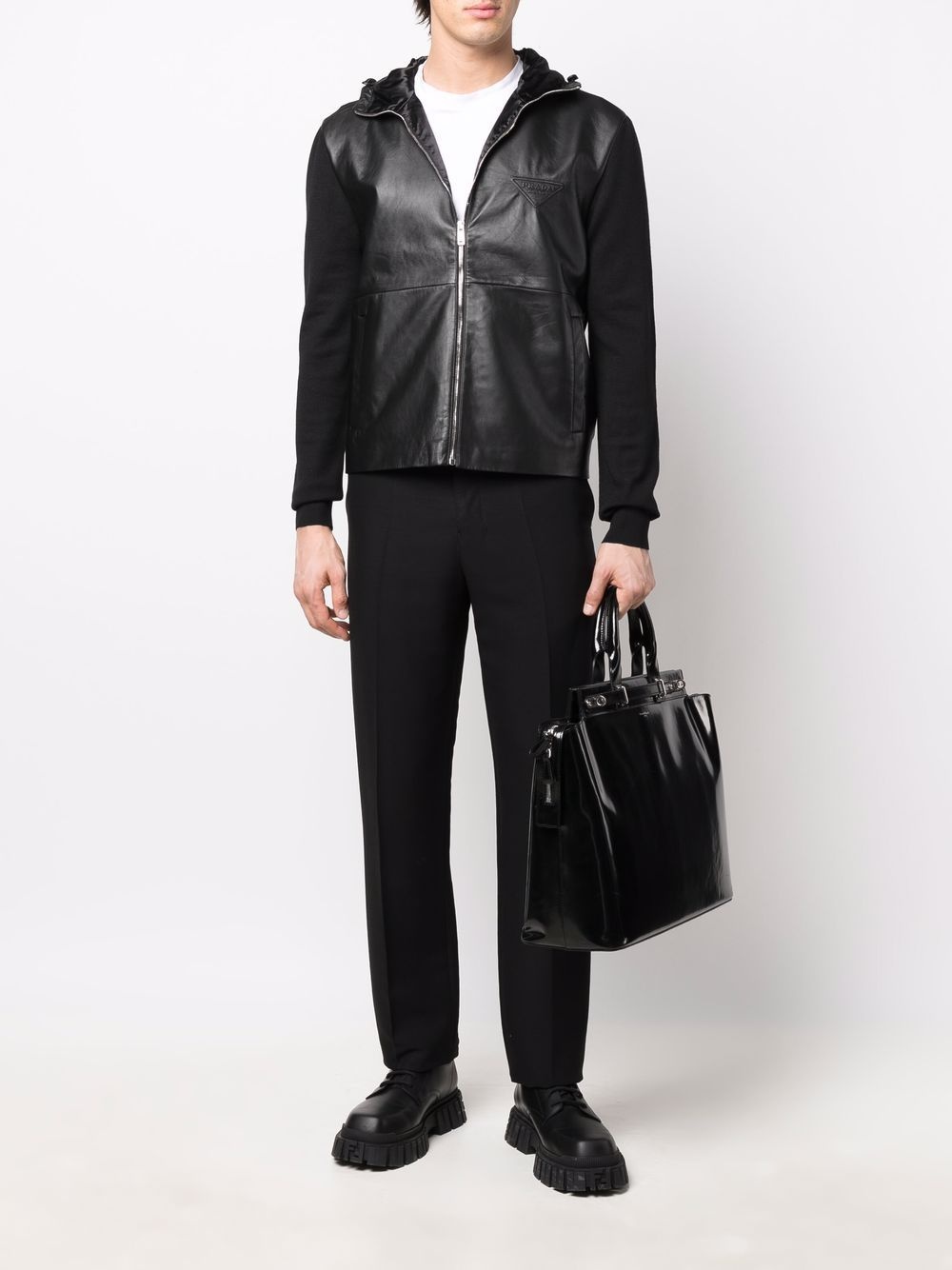 leather-panel hooded jacket - 2