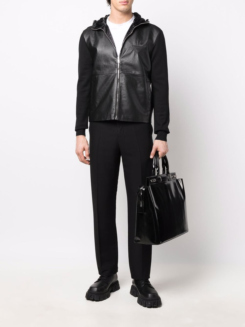 Prada leather-panel hooded jacket outlook