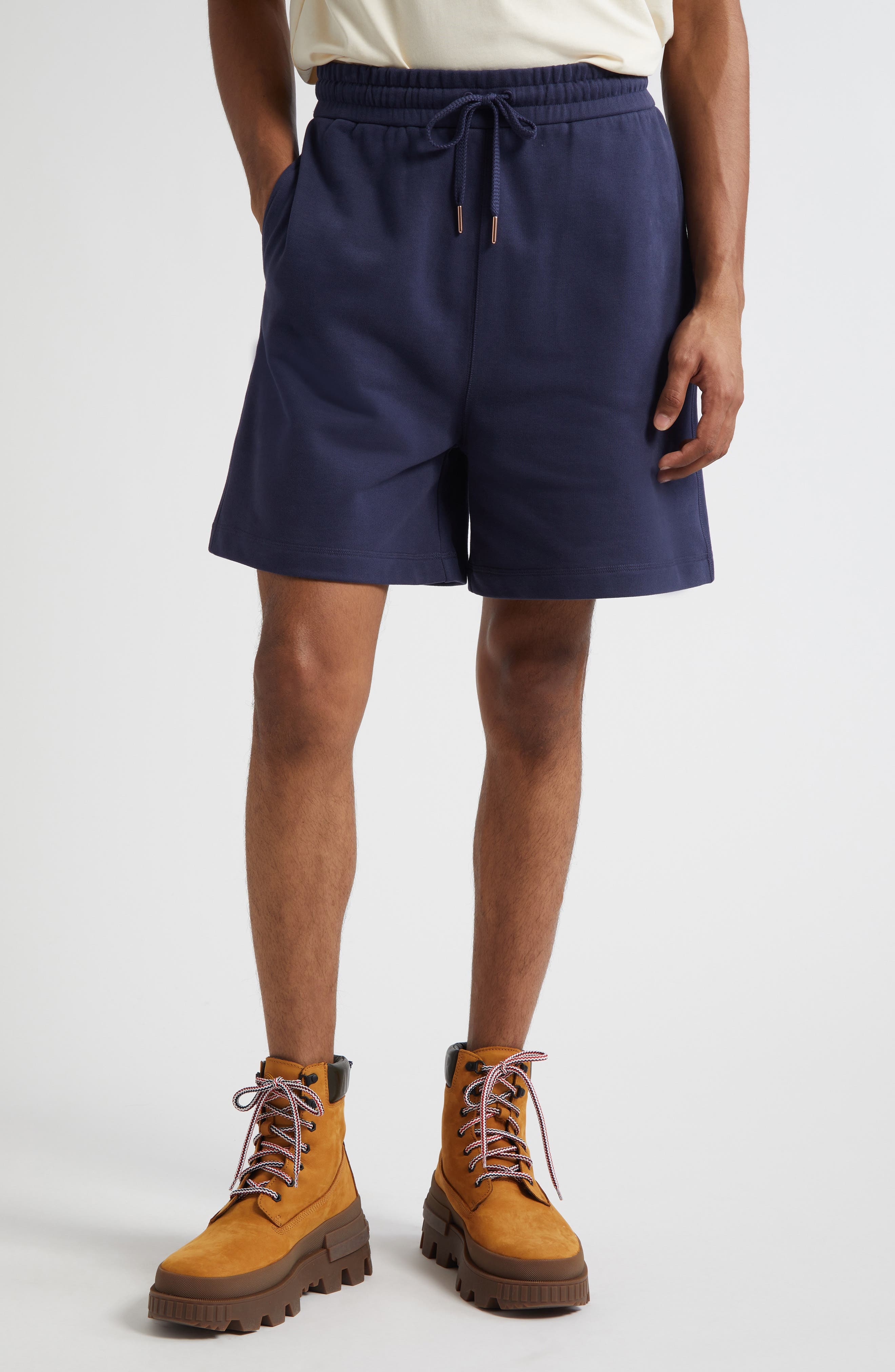 Moncler Logo Patch Drawstring Sweat Shorts in Navy at Nordstrom - 1