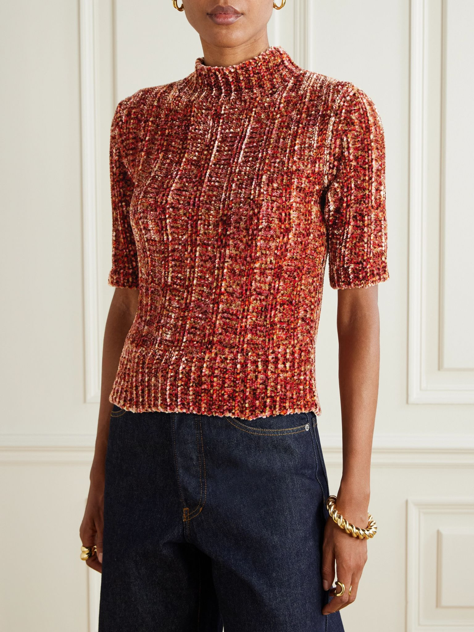 Ribbed-knit chenille sweater Orange - 3