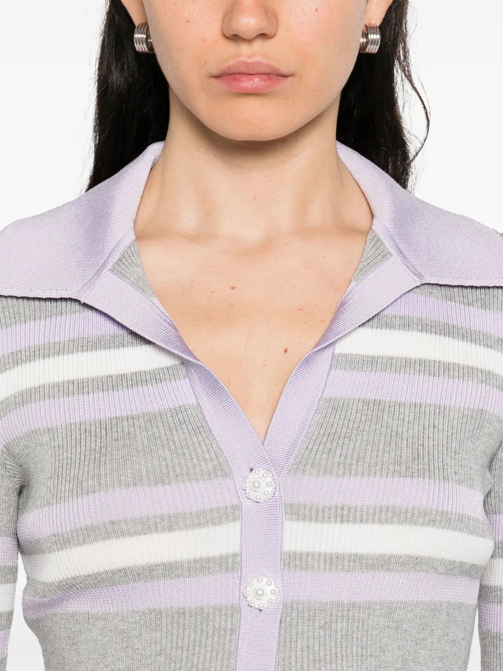 Grey Striped Ribbed Sweater - 5