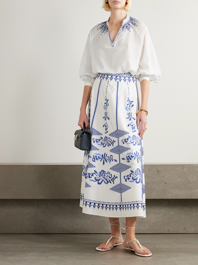 EMPORIO SIRENUSE Camille Embroidered Cotton-blend Midi Skirt outlook