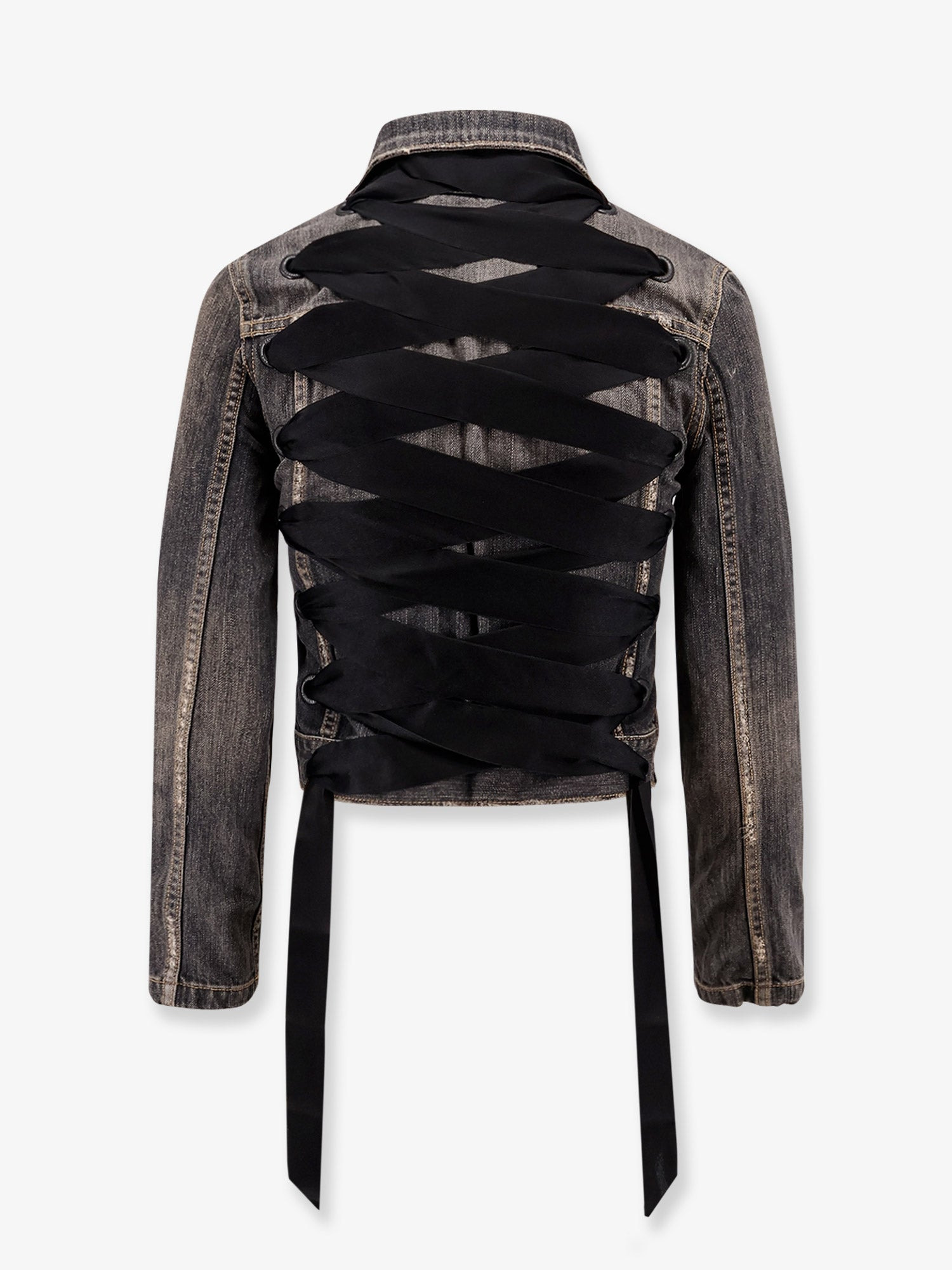 Denim Jacket With Satin Laces - 4