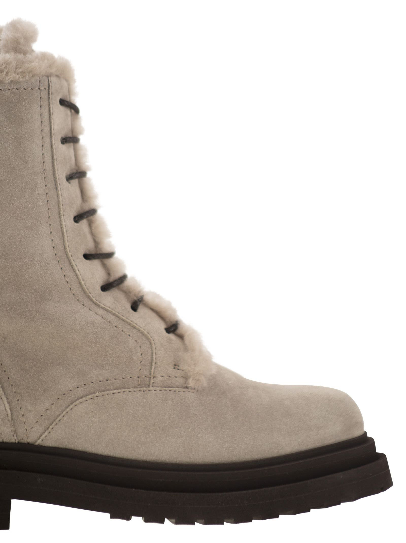 Brunello Cucinelli Women Suede Boot With Shearling Lining And Shiny Loop Detail - 6