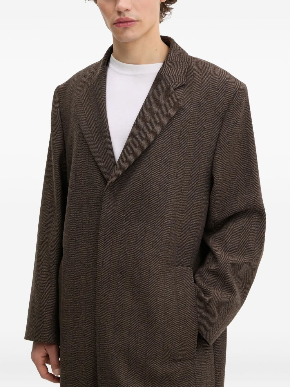 herringbone single-breasted coat - 3