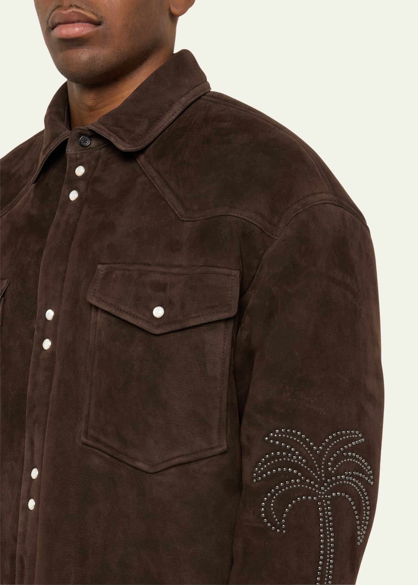 Men's Suede Palm Stud Outline Overshirt - 5