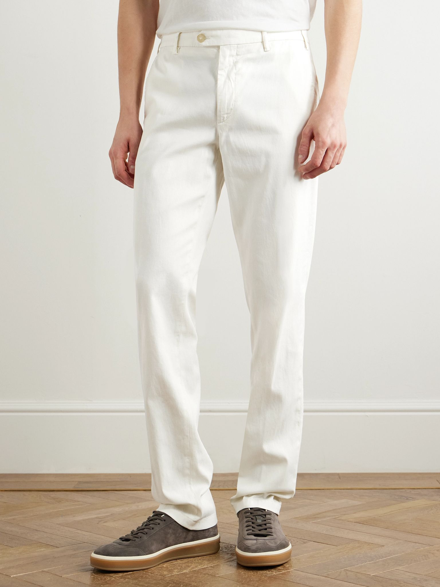 Slim-Fit Straight-Leg Garment-Dyed Stretch Lyocell and Cotton-Blend Twill Chinos White - 3
