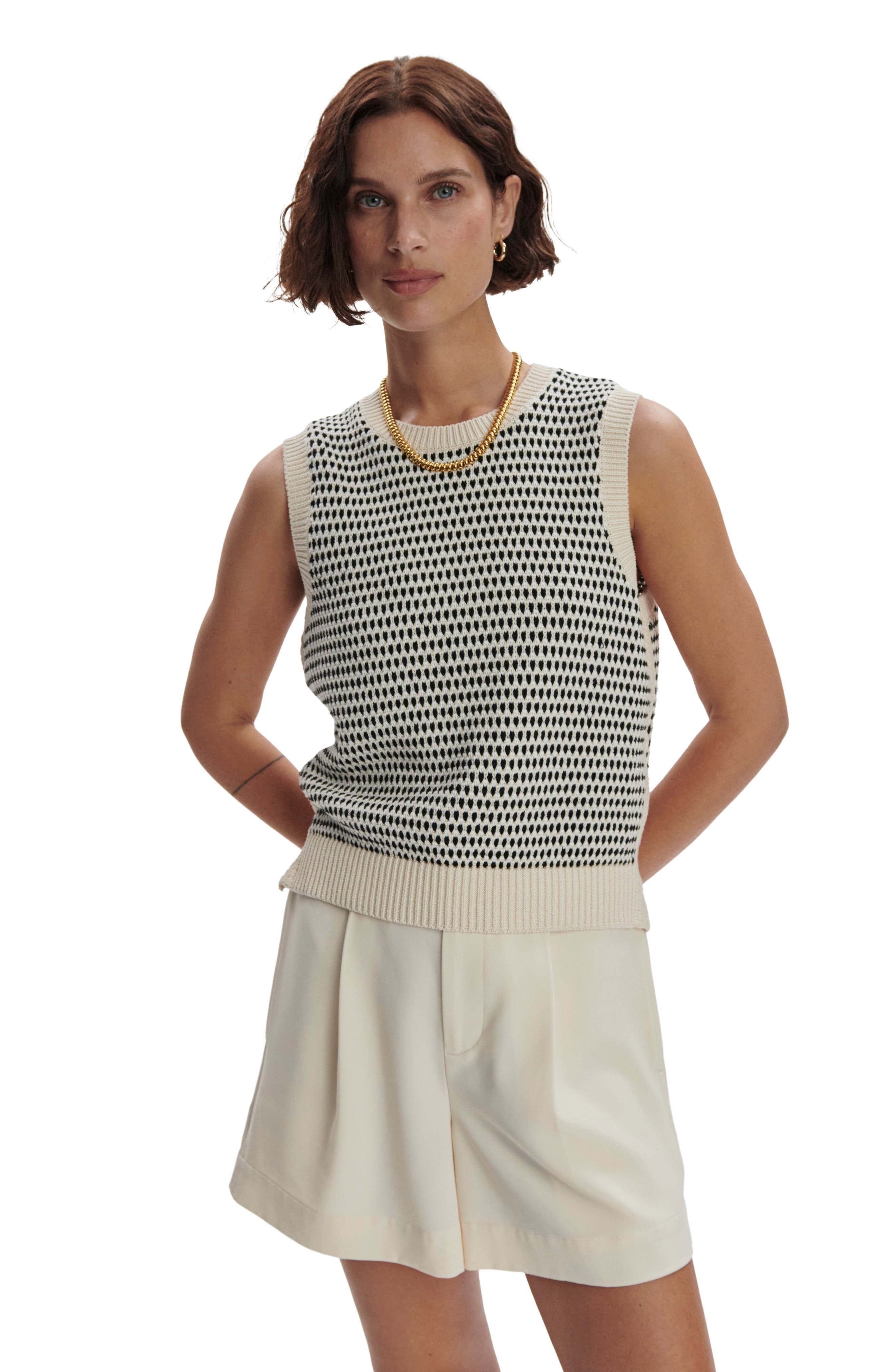 Varley Knowles Textured Cotton Vest in Birch Multi Stitch at Nordstrom - 6