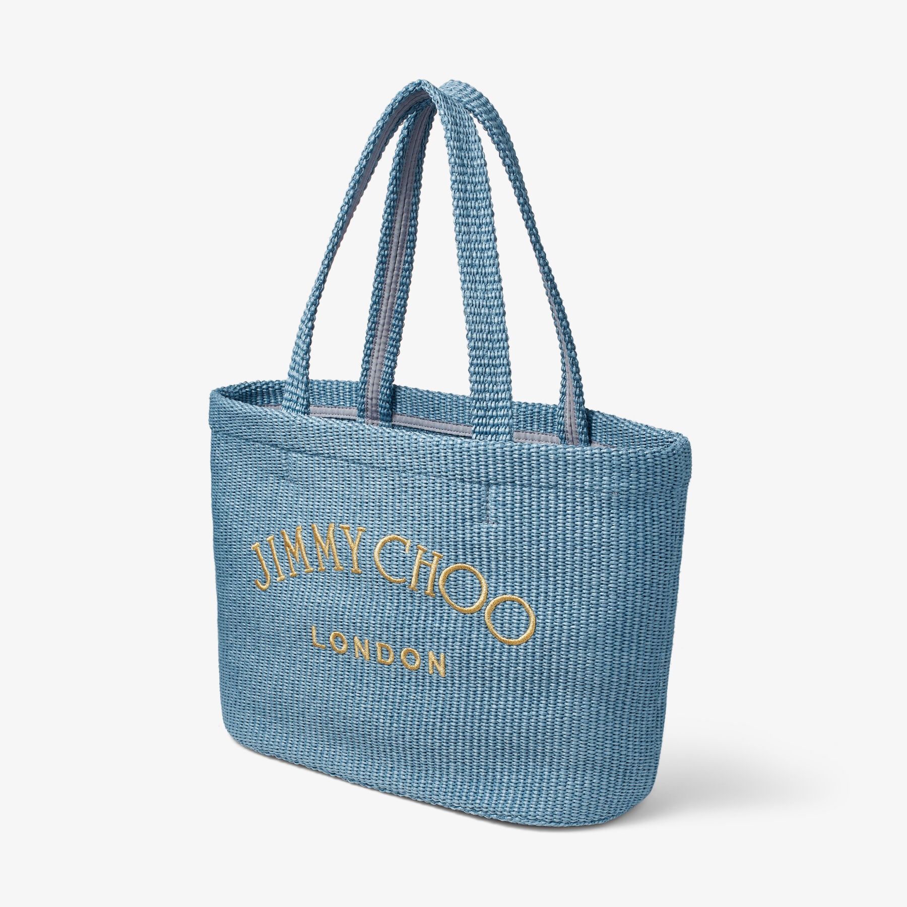 Beach Tote 
Smoky Blue Raffia Tote Bag with Jimmy Choo Embroidery - 4