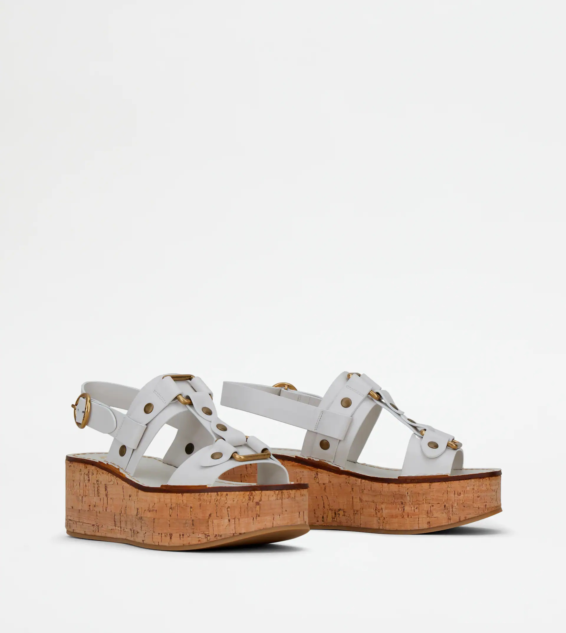 WEDGE SANDALS IN LEATHER - WHITE - 3