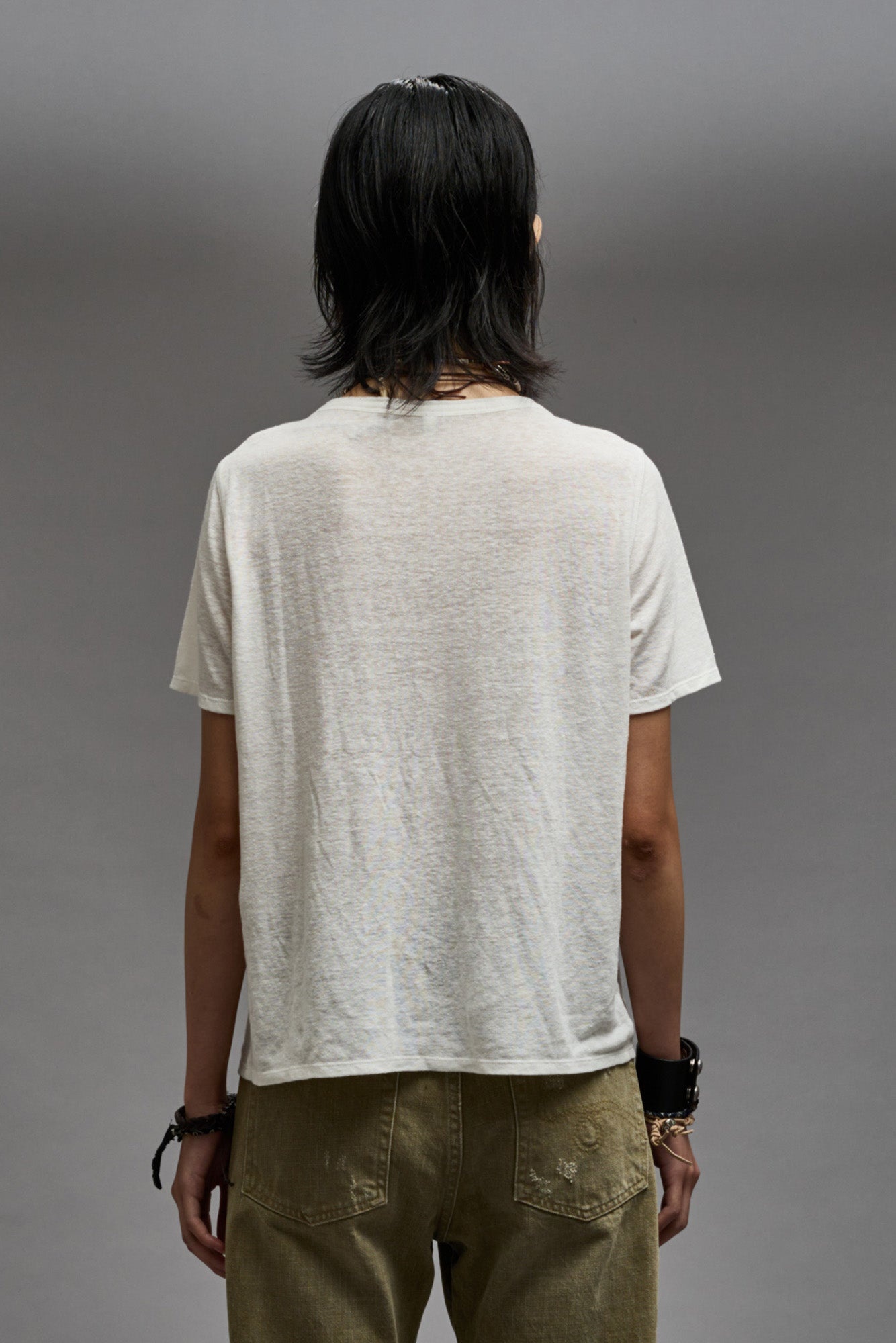 LOW NECK HENLEY TEE - ECRU - 4