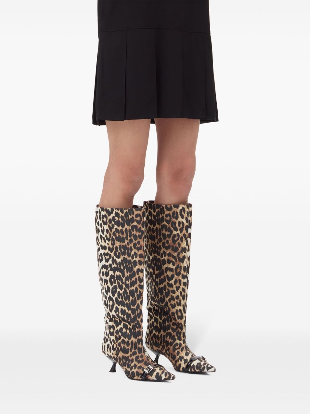 leopard-print satin knee-length boots - 3