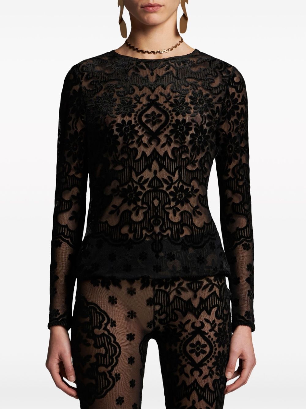 tulle and jacquard velvet top - 3