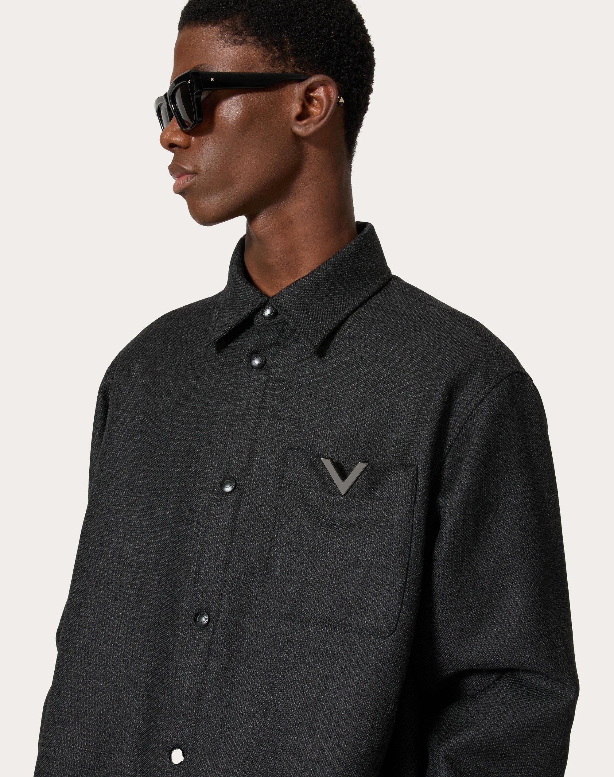 WOOL TWEED OVERSHIRT WITH METALLIC V DETAIL - 5